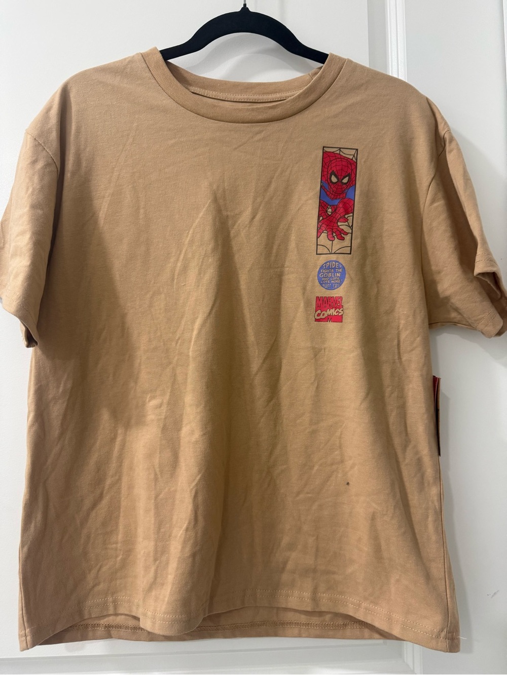 Marvel Tan Crewneck Tee with Bold Red Logo Tag